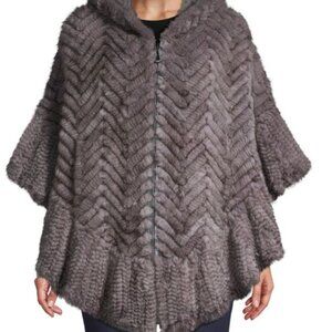 Belle Fare Denmark Woven Mink Fur Skin Grey Poncho L
